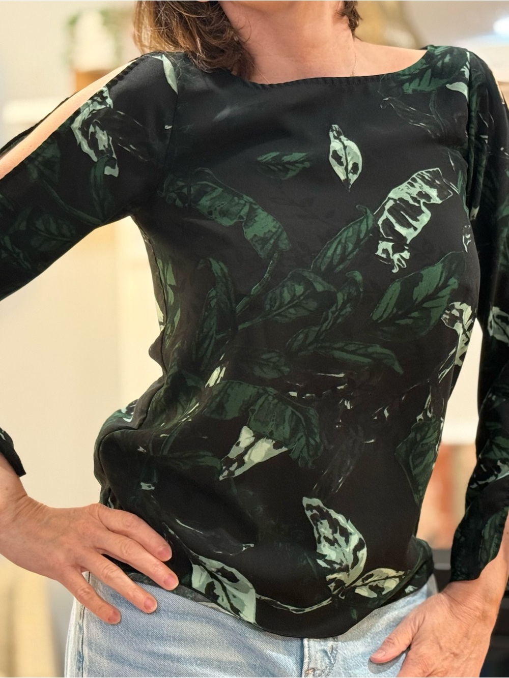 Aritzia  Top with Green Leaf Print